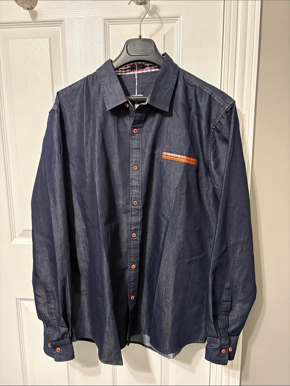 Coolant Men's Denim Long-Sleeve Button-Up Shirt with Contrast Trim